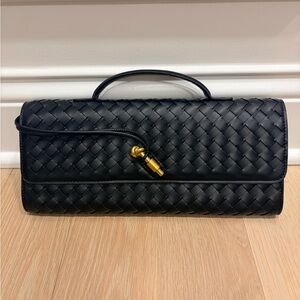 Black Woven Clutch with Gold Accent